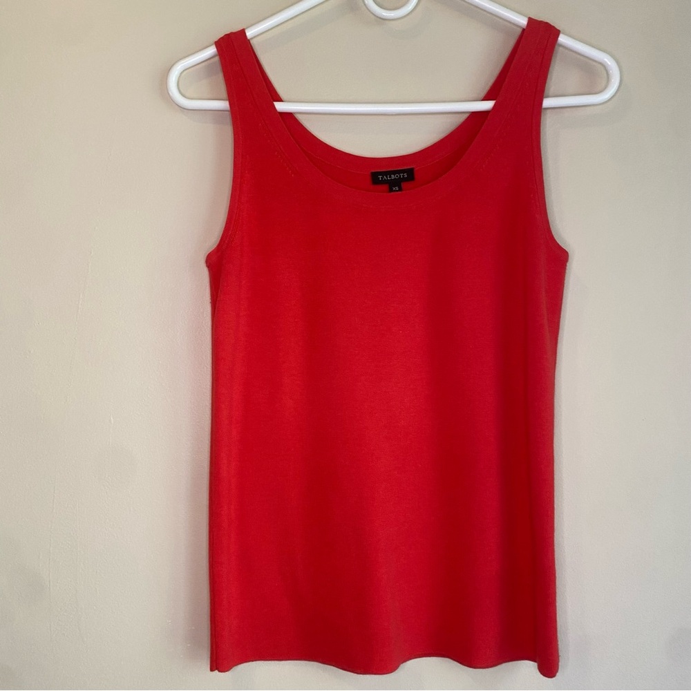 Talbots Scarlet Crew Neck Coral Red Sleeveless Sweater XS